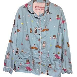 PJ salvage Spaw day pajama top button down dogs spa day chihuahua poodles cute